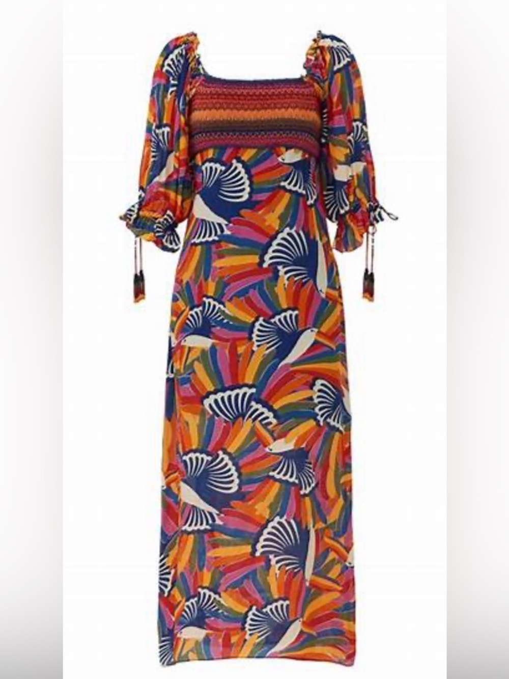 FARM RIO Rainbow Toucans Smocked Maxi Dress